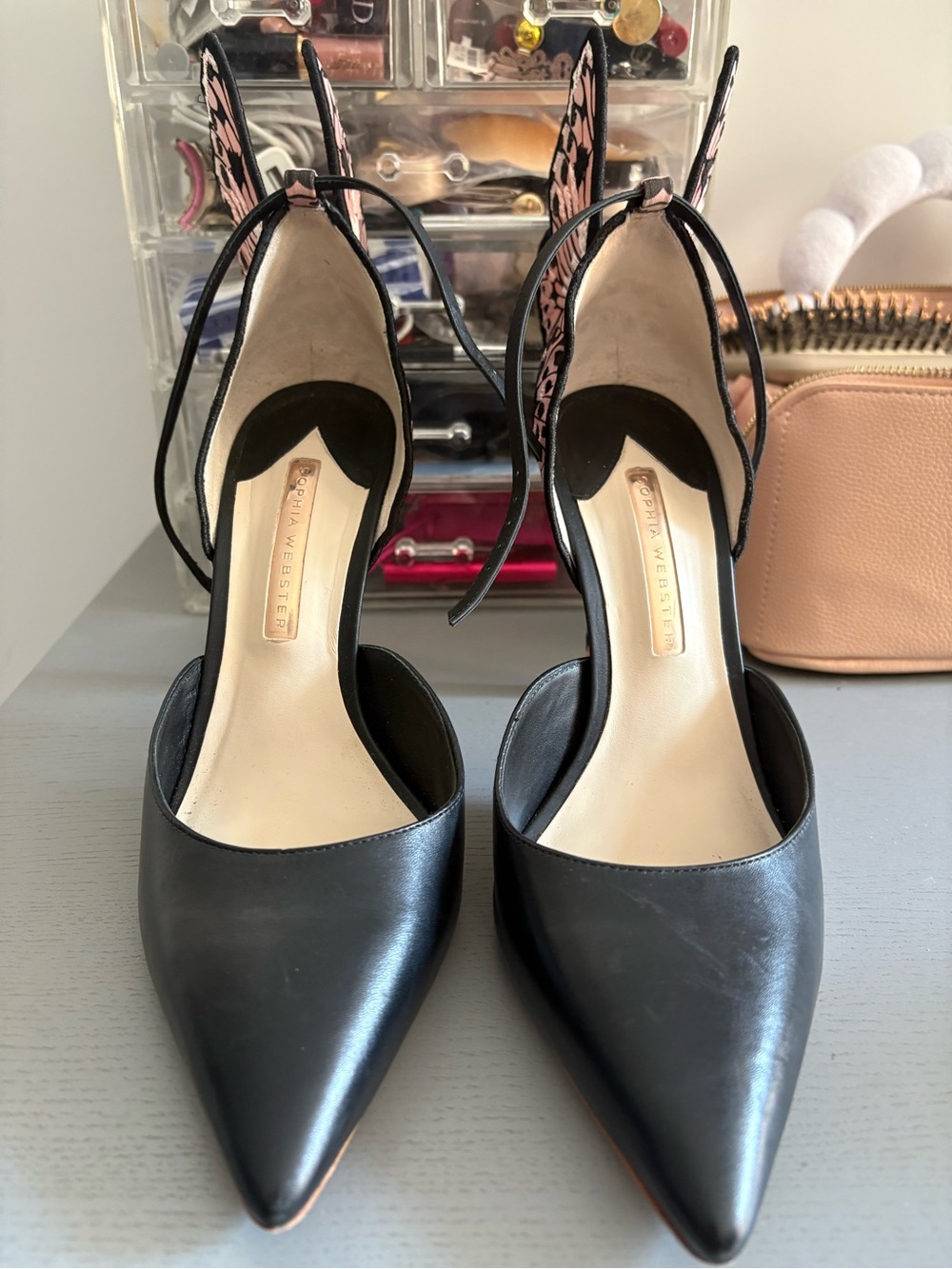 Sophia Webster Pink and Black Butterfly-Embellished High Heels - Picture 2 of 4